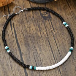 Boho Beaded Necklace for Men New Natural Coconut Shell Turquoises Wood Bead Chain Necklace Men's Fashion Neck Jewelry