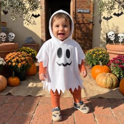 Halloween Kids Ghost Cape Adorable Ghost Print Hooded Cloak for Cosplay Party Wear Halloween Costume