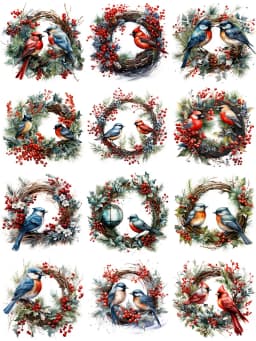 12Pcs/Pack Christmas Bird Ring Sticker DIY Craft Scrapbooking Album Junk Journal Decorative Stickers