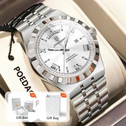 POEDAGAR Luxury Man Watch Waterproof Luminous Week Date Wristwatch For Men Stainless Steel Fashion Quartz Men's Watches+Box Gift