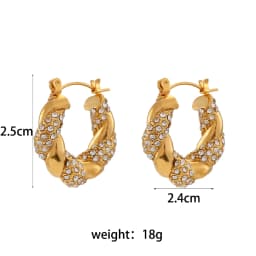 E.B.belle Crystal Paved Twisted Rope Style Rhinestone Hoop Earrings For Women Stainless Steel Chunky Statement Hoop Earring
