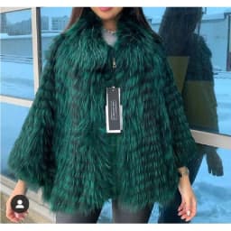 Women's Real Silver Fox Fur Cape Shawl Coat Furry Luxurious Fluffy with Fur Collar Wool Lining Cuffs Stole Crop Jacket 210727
