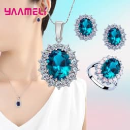 100% Authentic 925 Sterling Silver Color Women Wedding Engagement Jewelry Sets Oval Flower Design Shiny Cubic Zircon Crystal