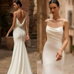 Customized Elegant Long Spaghetti Crepe Wedding Dresses Mermaid Pleated Vestido de novia Buttons Zipper Back Bridal Gowns 2025