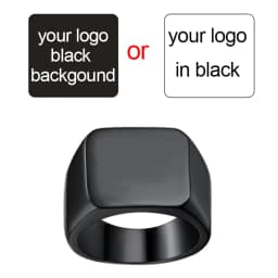 U7 Custom Stainless Steel Round Square Rings for Man Relief Deep Engrave Black White Vector Design Logo Brand Rings Jewelry Gift