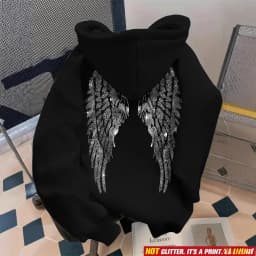 Leisure Spring and Autumn Sweater Wing Print and Hot Rhinestone Two Styles Women's Long-sleeved Pullover Hoodie