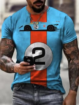 New Arrives Men's Tshirt Lemans Car Vintage Pattern T shirts Summer Oversized Casual Tees Mens Short Sleeve Tops Men Clothing