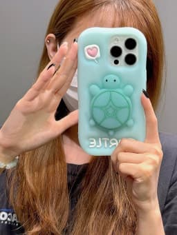 Cartoon Cute Luminous Turtle Kickstand Soft Silicone Case For iPhone 17 16 15 14 13 11 12 Pro Max Phone Cover With Holder