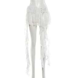 SylCue Fluffy Patchwork Skirts Women 2026 Spring New Style Lace Drawstring Tassel Decoration High Waist Elegant Mini Bottoms