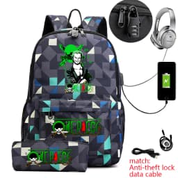 One Piece Zoro Print School Backpack Anti Theft Kids Teen Bookbag with Pencil Case