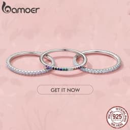 BAMOER 925 Sterling Silver Full Paved Simulated Diamond Stackable Rings, Women Gold Plated Engagement Eternity Bands Colored CZ
