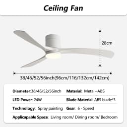 38/56inch Low Floor Ceiling Fan Light 3 Blades DC Motor Remote Control LED Lights for Restaurant Coffee Shop Home Hotel Office