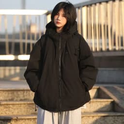 Preppy Padded Jacket Japan Style Thickened Plush Zipper Parkas Women's College Men's and Women's Warm Hooded Loose Winter Coat