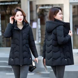 Winter Thickened Women's down Cotton Jacket Slimming Fashionable Coat Detachable Hood Long Sleeve Zipper Closure Color