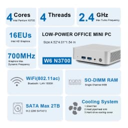 SZBOX W6 Mini PC Intel N3700 MINI PC Windows 10 SO-DIMM RAM 8GB 128GB SSD RJ45 1000M LAN M.2 SATA3*2 Desktop Gaming Computer