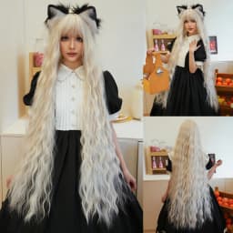 NAMM 44 Inch Extra Long Blonde Cosplay Wigs With Bangs Loose Long Curly Blonde Lolita Wig Synthetic Heat Resistant Costume Wig