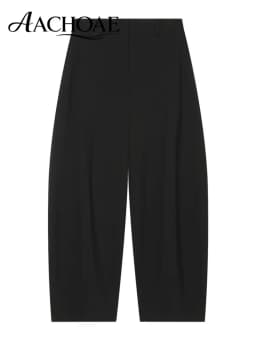 AACHOAE Women Barrel Leg Pants Mid Rise Pleated Balloon Trousers Loose Wide Leg Curved Pants Casual Office Streetwear Long Pants