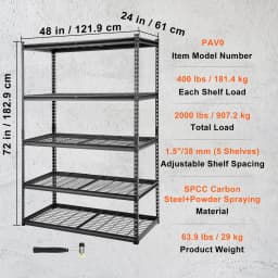 SucceBuy 5-Tier Adjustable 2000 lbs Storage Shelving Unit Heavy Garage Shelves Organizer Wire Rack for Kitchen Pantry Basement