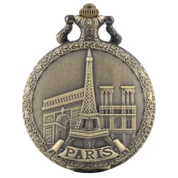 Vintage Paris Eiffel Tower Notre Dame Design Quartz Pocket Watch LE LOUVRE Necklace Pendant Art Souvenir Clock for Men Women