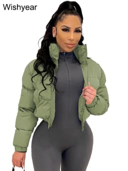 Winter Thick Warm Cotton Down Jacket Women Clothing Gray Zipper Short Puffer Parkas Coats Outwear Female Crop Tops Streetwear