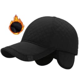 Winter Men Solid Color Quilted Embroidery Baseball Caps Middle-aged Casual Hat Warm Windproof Fleece-Lined Earflap Baseball Cap