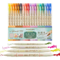 Arts Sign Brush Pen,Dual Tip Soft Brush & Fine TipMarker Felt Tip Water Based Ink Color Pens 18 Assorted Pastel Colors Great