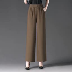 Summer Thin High Waist Draped Wide Leg Pants Women's Pleated Linen Straight Cut Loose Fit Nine Points Slimming Trousers