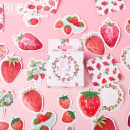 45Pcs/box Strawberry Stickers Album Diary Label Scrapbooking Material DIY Journaling Stationery Cute Fruit Decorative Paper