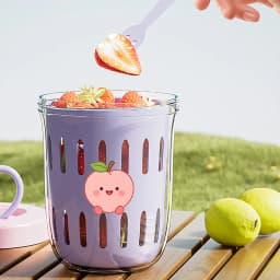 WORTHBUY Portable Oat Container Double-Layer Drain Fruit Cup Reusable Leak Proof Plastic Salad Cup Breakfast Cup With Fork&Handl