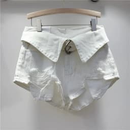 Vintage Holes Patchwork Denim Shorts Women Trend Lapel High Waist Irregular Jeans Pants Drop Shipping Wholesale Female Clothing
