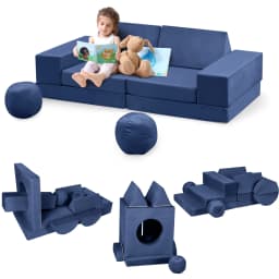 12Pcs Modular Kids Play Couch Fold Out Kids Play Sofa Set with Balls & Tunnel Children Convertible Sofa Soft Foam Sectional