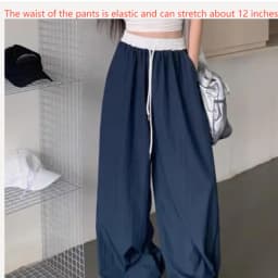 Chic Matching Loose Women's Wide Leg Pants Elastic Waist Drawstring Patchwork Straight Leg Pant Casual Streetwear New Sportswear