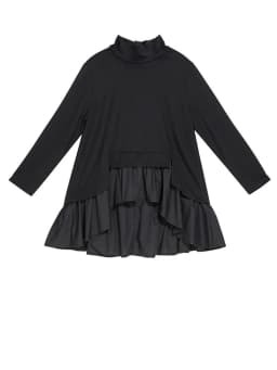 [EAM] Loose Fit Asymmetrical Ruffles Sweatshirt New High Collar Long Sleeve Women Big Size Fashion Tide Spring Autumn 2026 1A529