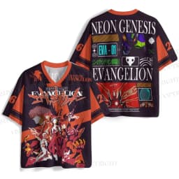 New Anime Evangelion Rei Ayanami Unit-00 Print Mesh Jersey T-shirt Men Oversized Streetwear V-Neck Casual Short Sleeve Tops