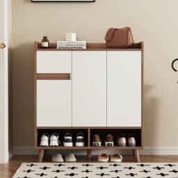 Closet Sideboard Shoe Wardrobe with Adjustable Folding Minimalist Design and Solid Wood Legs Organizer