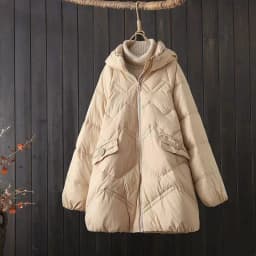 Schinteon Women White Down Jacket with Hood Solid Color Loose Casual Warm Autumn Winter A-lined Outwear Parka Coat 2026 New
