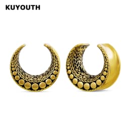 KUYOUTH 2Pcs Moon Shape Ear Gauges Tunnels Saddle Plugs Vintage Tribal Ear Stretchers Piercing Jewelry Gift for Ear Stretching