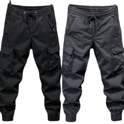 Male Drawstring Elastic Waist Cargo Jogger Pants Loose Multi‑Pocket Solid Color Trousers Outdoor Casual Long Pants Spring Autumn