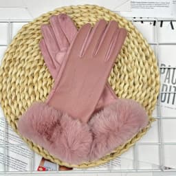 Women Winter Warm PU Leather Suede Splicing Plus Velvet Thicken Gloves Fashion Elegant Cycling Drive Touch Screen Plush Wrist