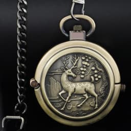 Bronze Elk Mechanical Pocket Watch Roman Numerals Skeleton Dial Pendant Clock  Casual Fashion Gifts for Women Men