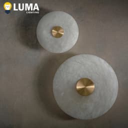 Luma Natural Alabaster Stone LED Wall Lamp, Round Marble Copper Sconce Light for Foyer TV Background Bedside Staircase Decor