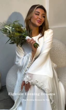 Eightale Arabic Wedding Dresses V-Neck 3D Lace Mermaid Muslim Buttons White Ivory Customized Bridal Gowns