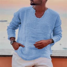 Spring-and-Summer-Men's-Viking-Style-Summer-Shirts-for-Beach-Wear-Casual-Shirts-Pure-Fake-Cup-shaped-Long-Sleeved-V-neck-Tops
