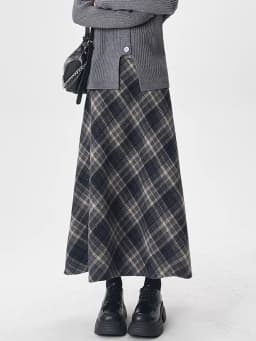 Soft Plaid A-Line Madi Skirt with Elastic Waist 2025 Autumn Winter Women's High Waist Flared Skirts, Comfort Stretchable