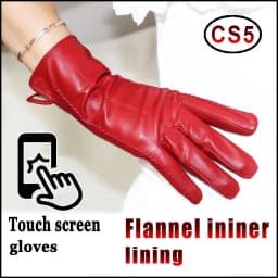 Leather gloves women's sheepskin flannel lining winter warmth high-grade black touch screen color leather gloves driving new