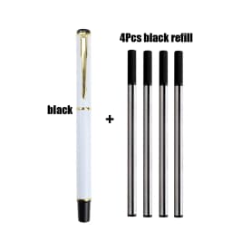 1+4Pcs/Set Office A Pen Metal Ballpoint Pen With Refill Gift Stationery Core Automatic BallPen For School Office Ink Blue Black