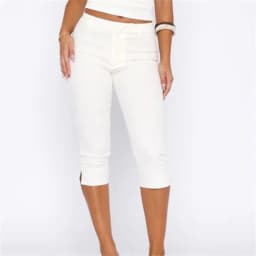Women's Y2K Cute Capri Pants Solid Color Satin Bow Decor Side Split Summer Slim CroppedTrousers Stretch Crop Leggings