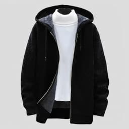 Men's Winter Cardigan Hooded Solid Zip Sweater Jacket Thickened Fleece Warm Casual Sweatercoats Chenille Knitted Sweater Women