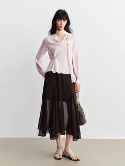 ZIQIAO Design-Forward Asymmetrical Drape Women Chiffon Skirt Spring 2026 New Arrival Soft Elegance Long Skirt Elastic Waistband