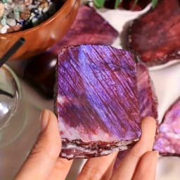1pc Sparking Red Moonstone Crystal Slice, Vibrant Red Translucent Natural Glossy Stone for Home Decor, Ideal Gift for Lovers